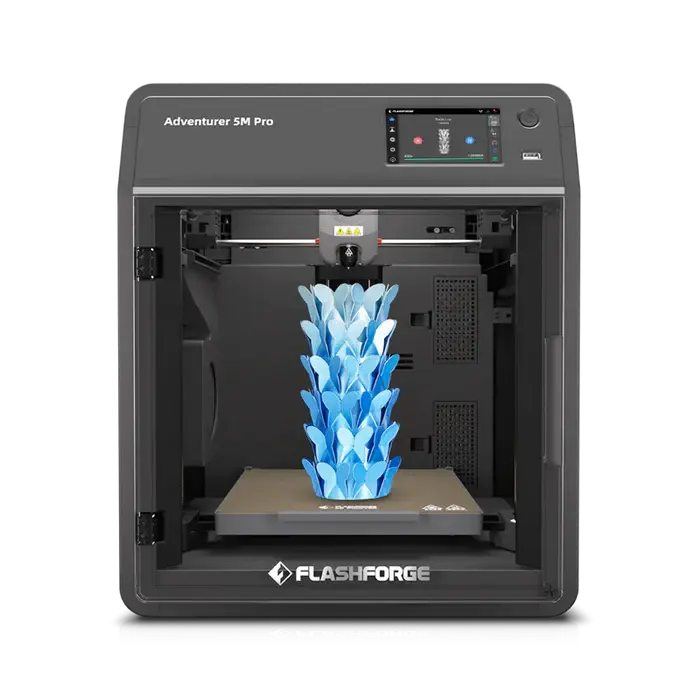 Adventurer 5M Pro print in progress inside the enclosed chamber