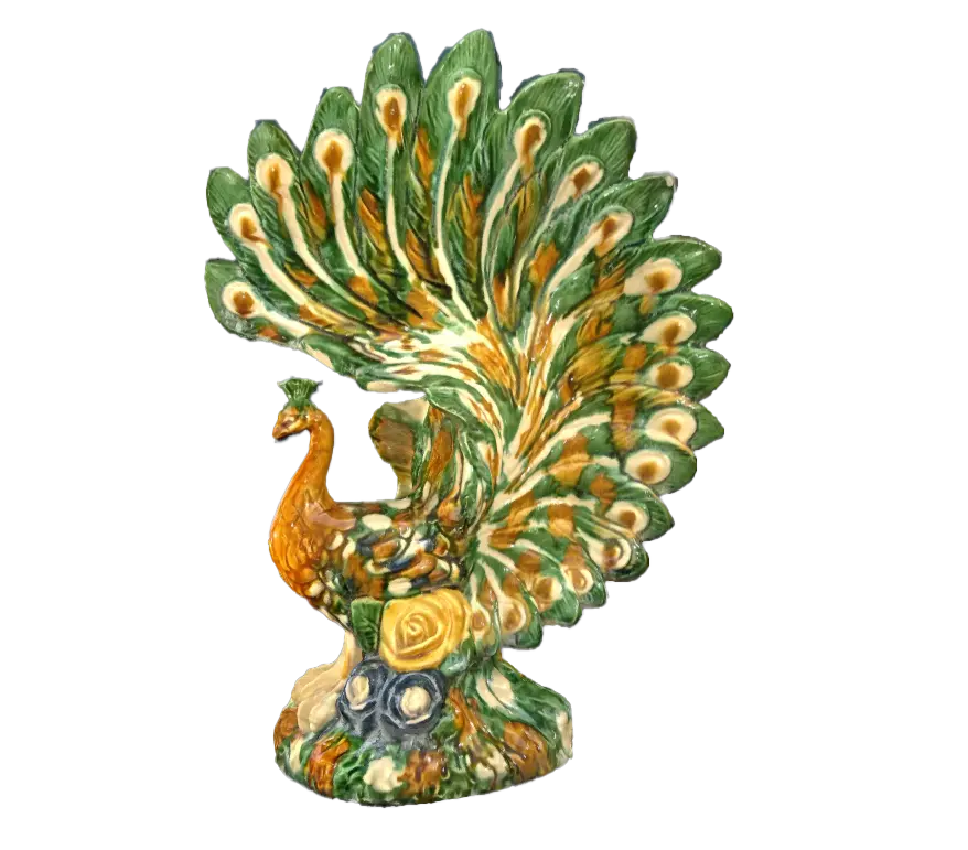High-resolution color 3D scan data of a small peacock sculpture demonstrating high-detail texture capture for cultural heritage preservation