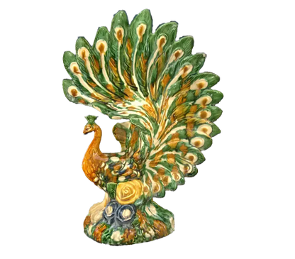 High-resolution color 3D scan data of a small peacock sculpture demonstrating high-detail texture capture for cultural heritage preservation